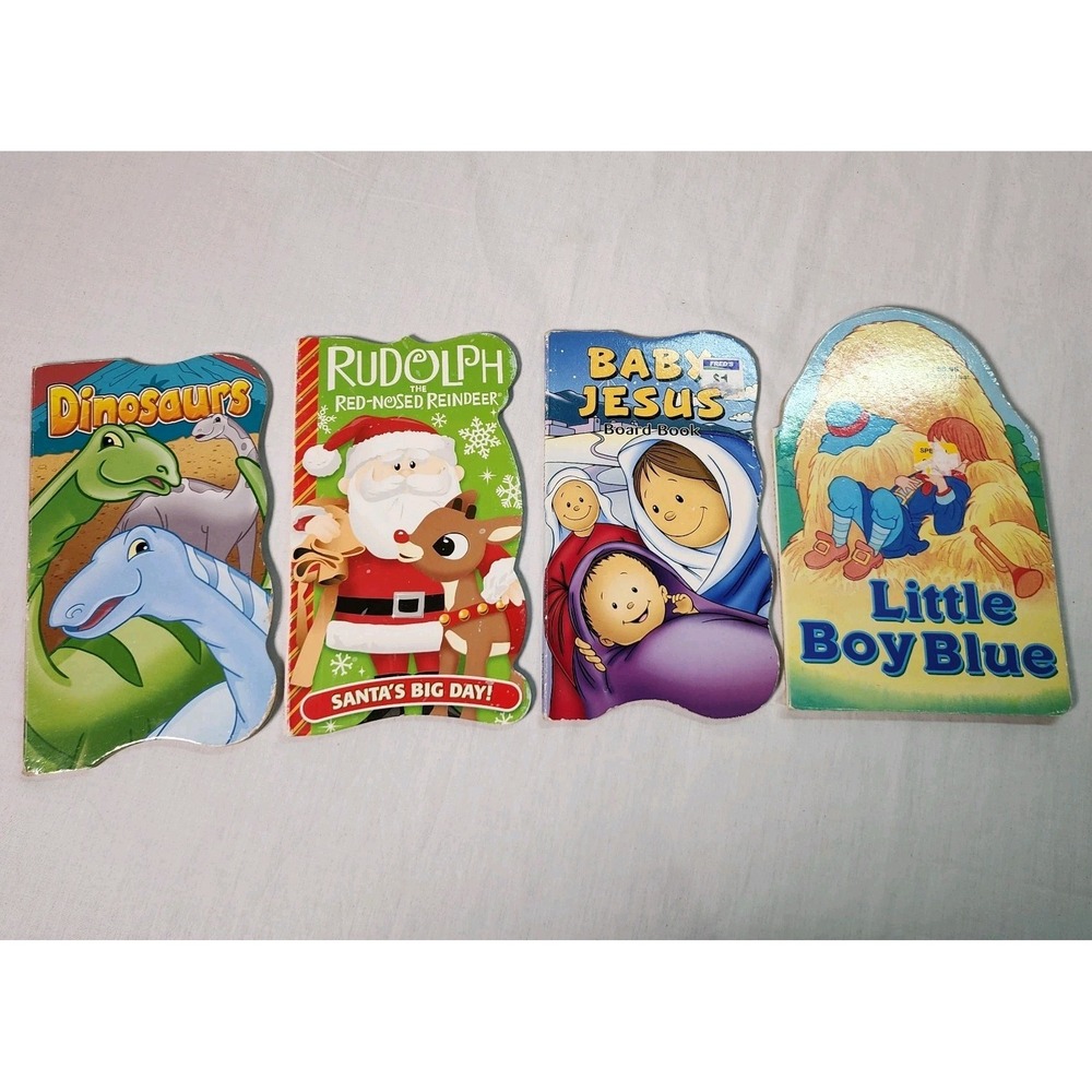 VTG Board Books Little Boy Blue Jesus Santa Dinosaurs Lot of 4 Christmas Rudolph